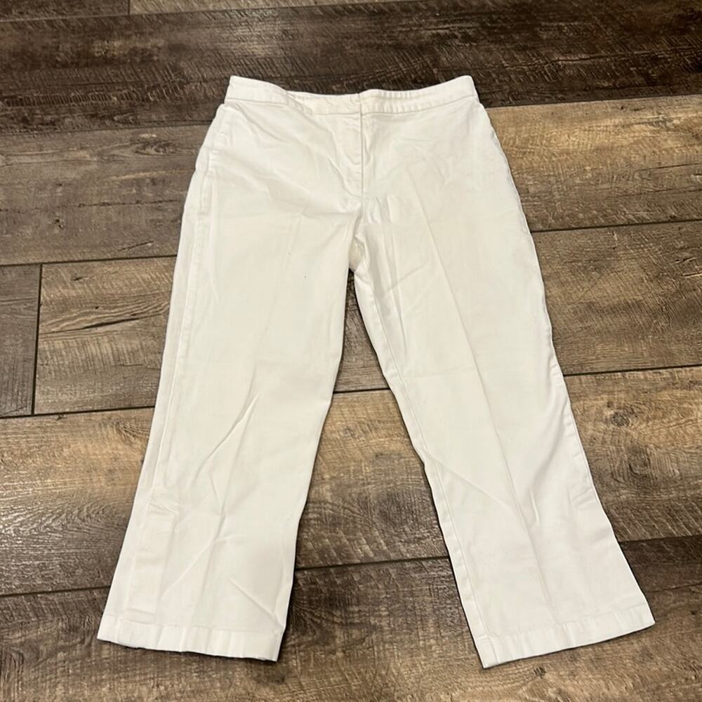 ANN TAYLOR LOFT Stretch White Straight Leg Ankle Slit Trouser Size 12